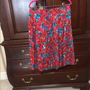 Talbots Red and Blue Floral Midi Skirt